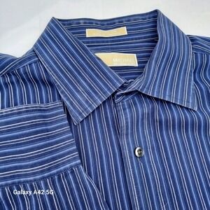 Michael Kors Mens Dress Shirt XL 17 34/35 Blue White Striped Long Sleeve Cotton